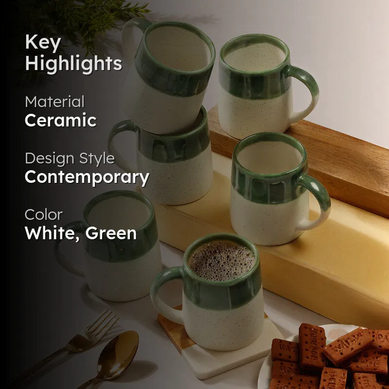 Bliss Ceramic Coffee Mug (300 mL Each,Green) - Set Of Six media 2