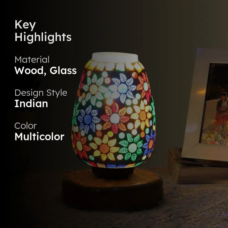 Oryvia Glass Table Lamp With Wooden Base - Multicolor media 2