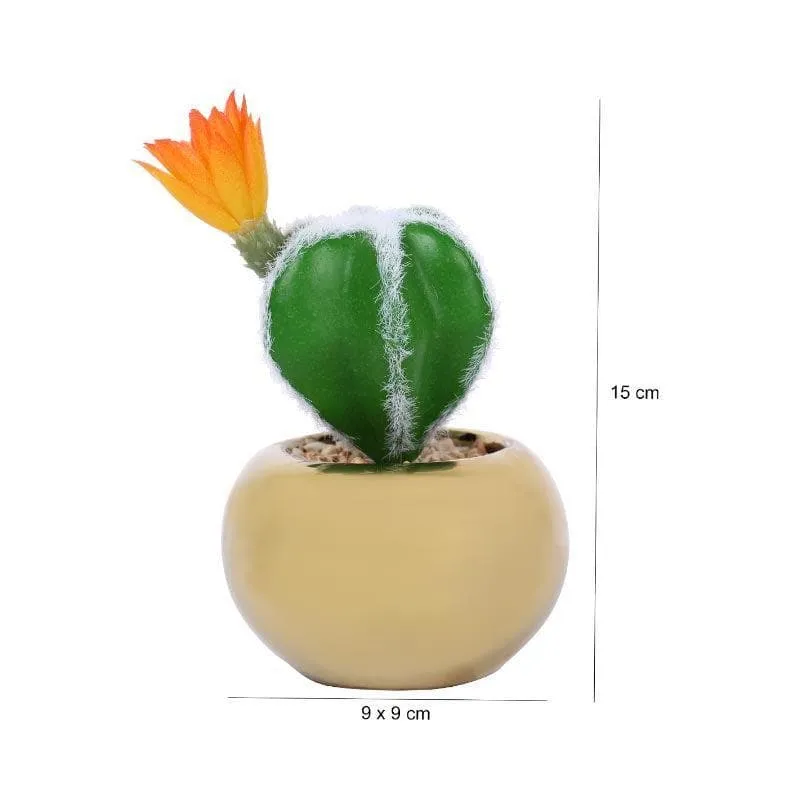 Faux Cacti In Gold Ceramic Pot - 14.5 cms media 5