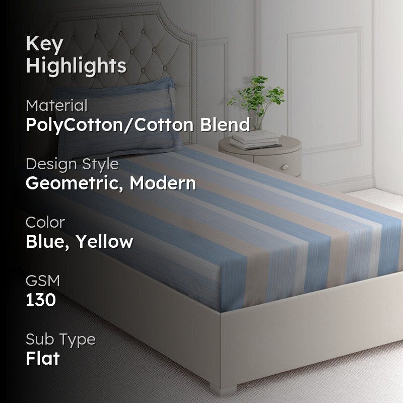 Sea Stripes Geometric PolyCotton Bedsheet  - 130 GSM media 2