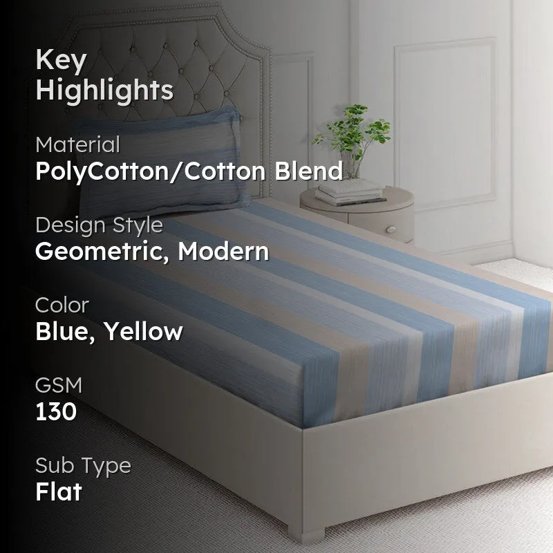 Sea Stripes Geometric PolyCotton Bedsheet - 130 GSM media 2