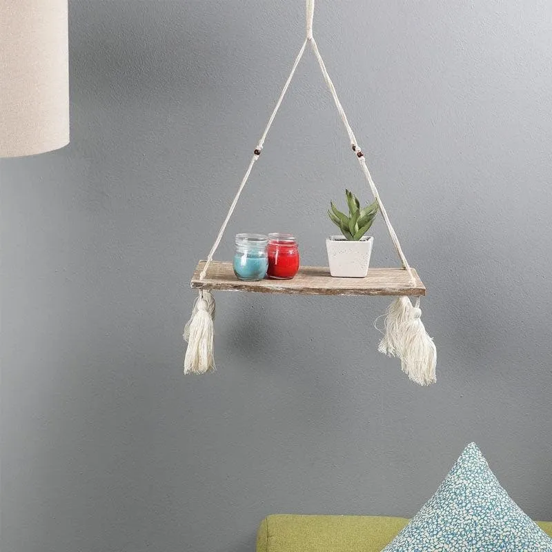 Boho Breeze Macrame Hanging Wall Shelf media 1