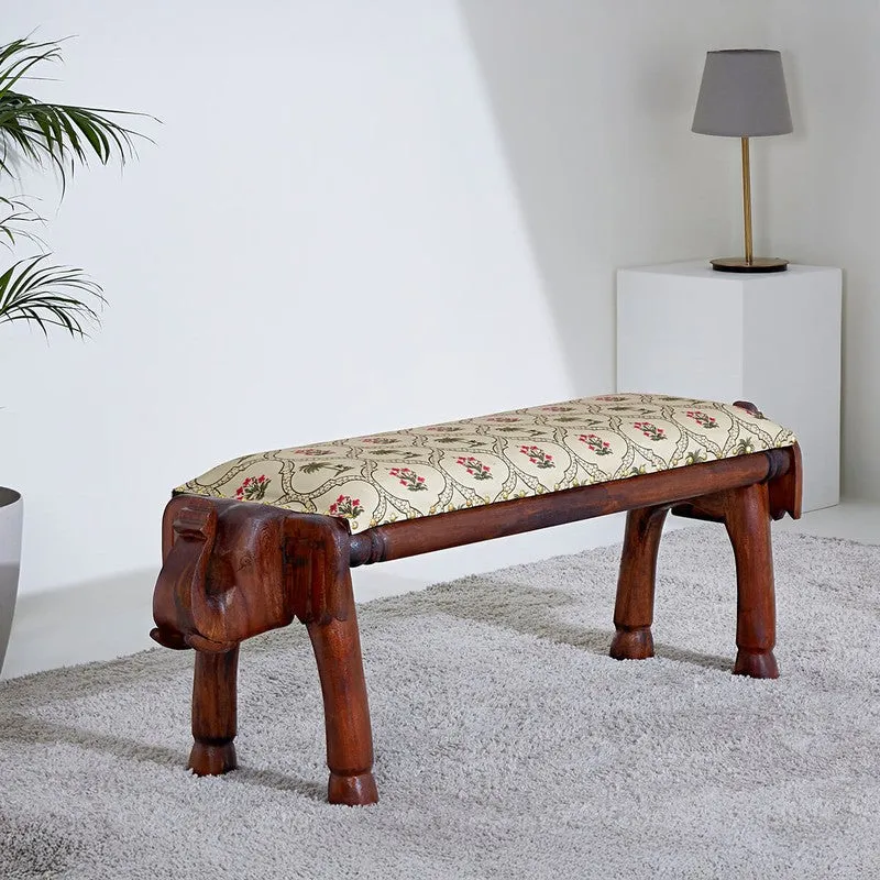 India Circus Acacia Wood Tropic Tryst Wooden Elephant Bench media 1