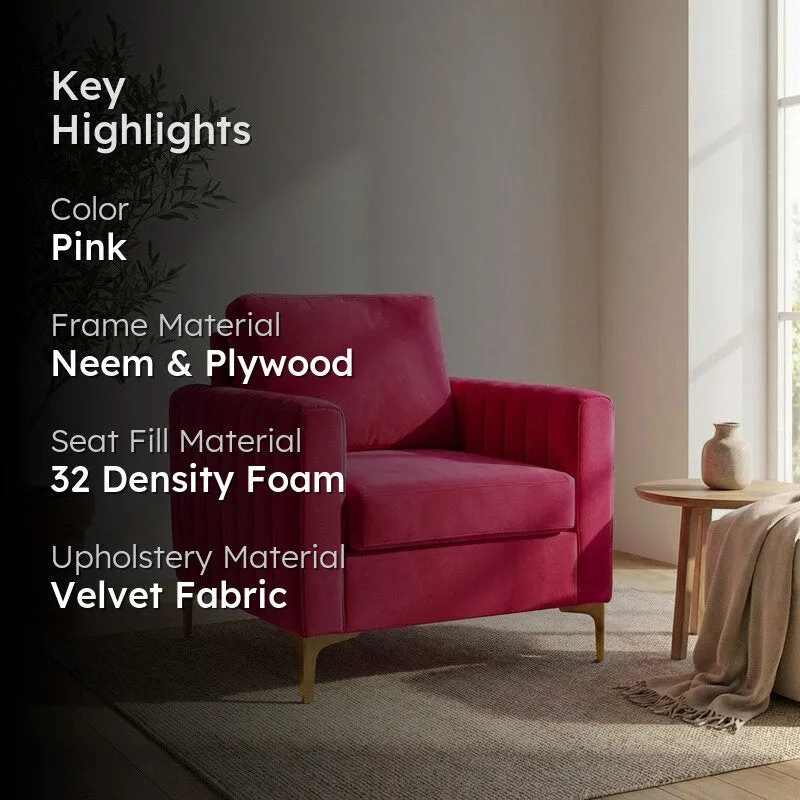 Baseo Neem Wood Accent Chair - Pink media 2