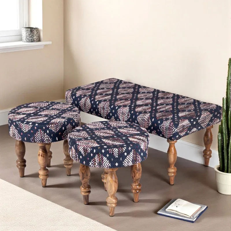 Dexio Sheesham Wooden Bench with Stools (Blue) - Three Piece Set media 1