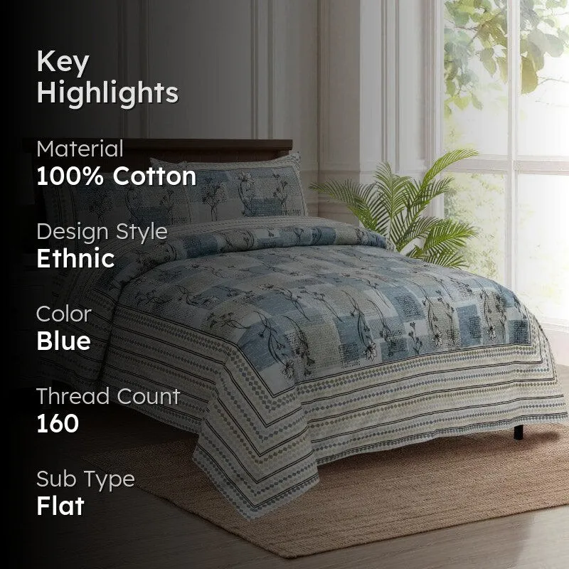 Bloomsie Checkers Cotton Bedsheet (Blue) - 160 TC media 2