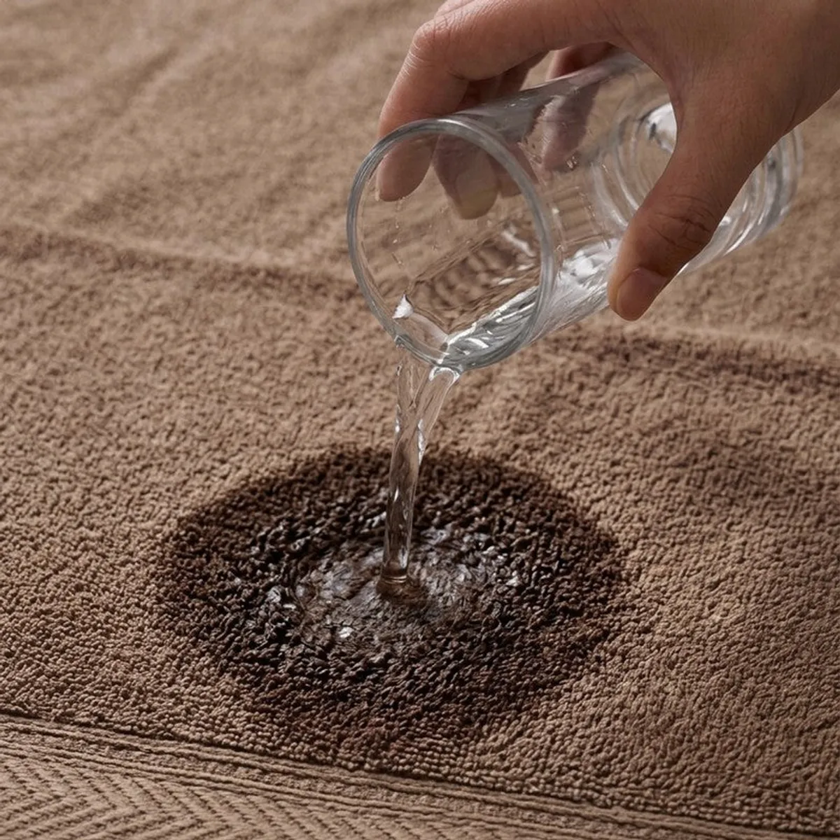 Close-up of water being absorbed by a brown towel