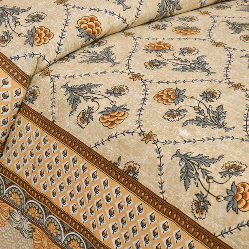 Mughal Jaali Printed Cotton Bedsheet (Yellow,Beige) - 120 TC media 4