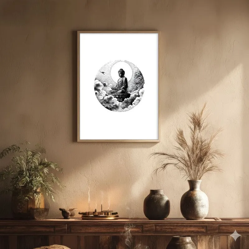 Eternal Peace Buddha Wall Painting With Brown Frame media 1