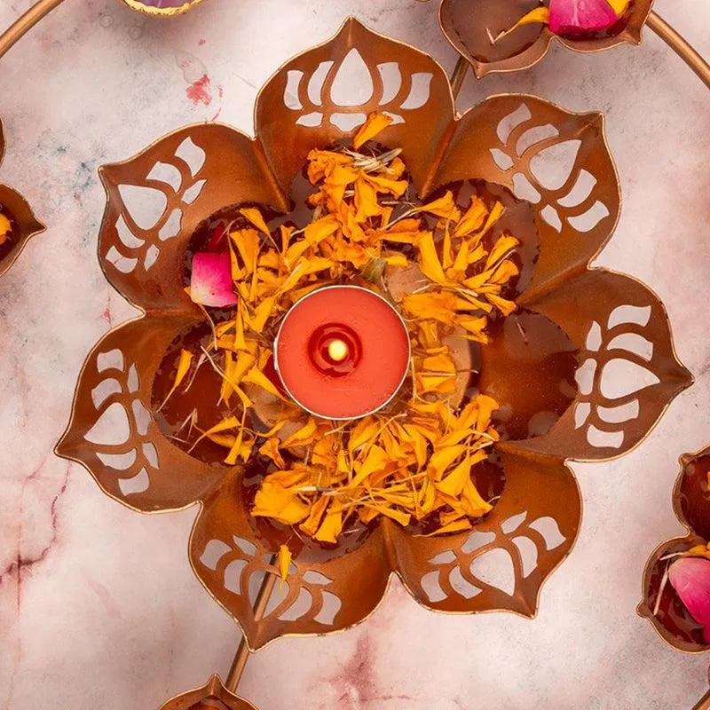 Crystal Lotus Metal & Agate Tea Ligh Holder - Pink media 5