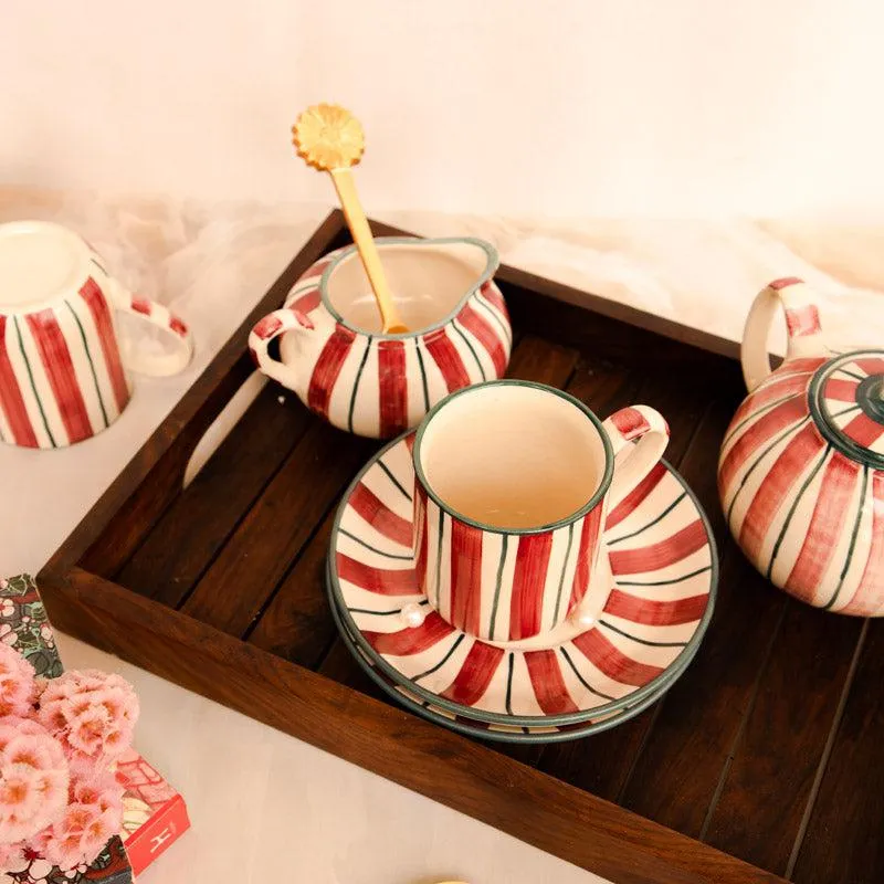 Crimson Stripe Tea Set - Five Piece Set media 3