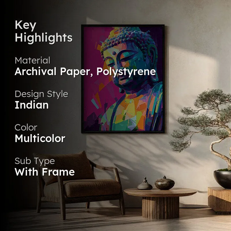 Awakened in Color Buddha Archival Paper Wall Painting With Black Frame media 2