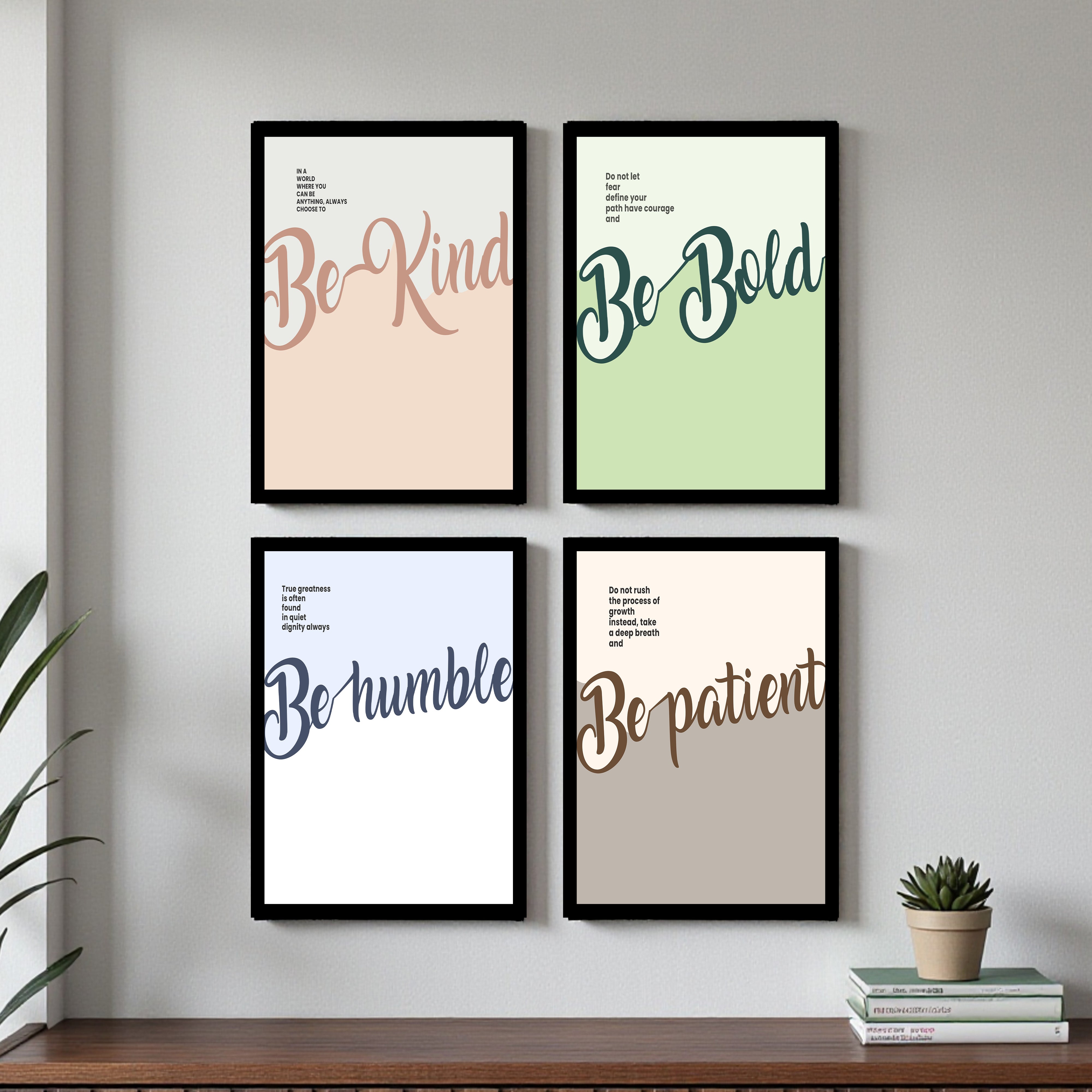 Inspirational Word Wall Painting With Frame - Set Of Four
