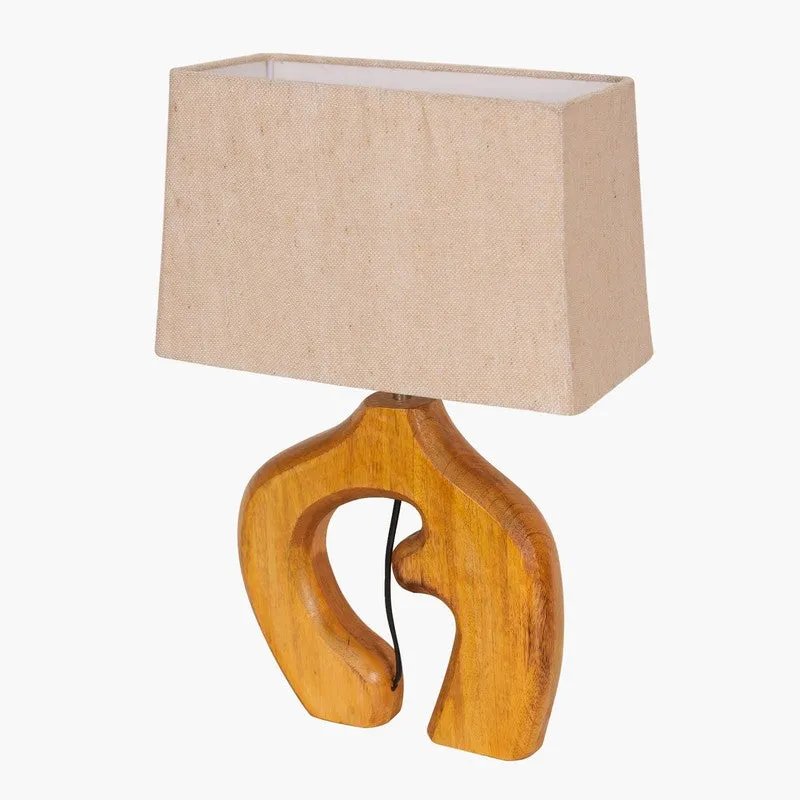 Natura Curve Wooden Fabric Table Lamp - Beige,Brown media 4