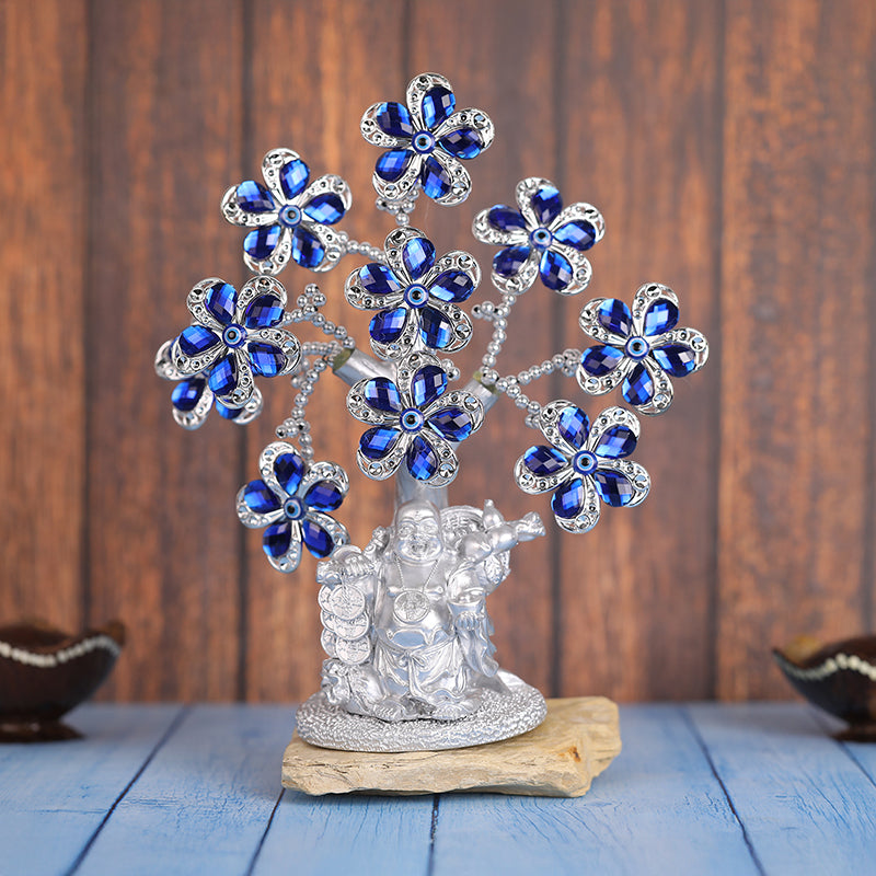 Laughing Buddha Tree Of Life Showpiece - Blue & Silver media 3