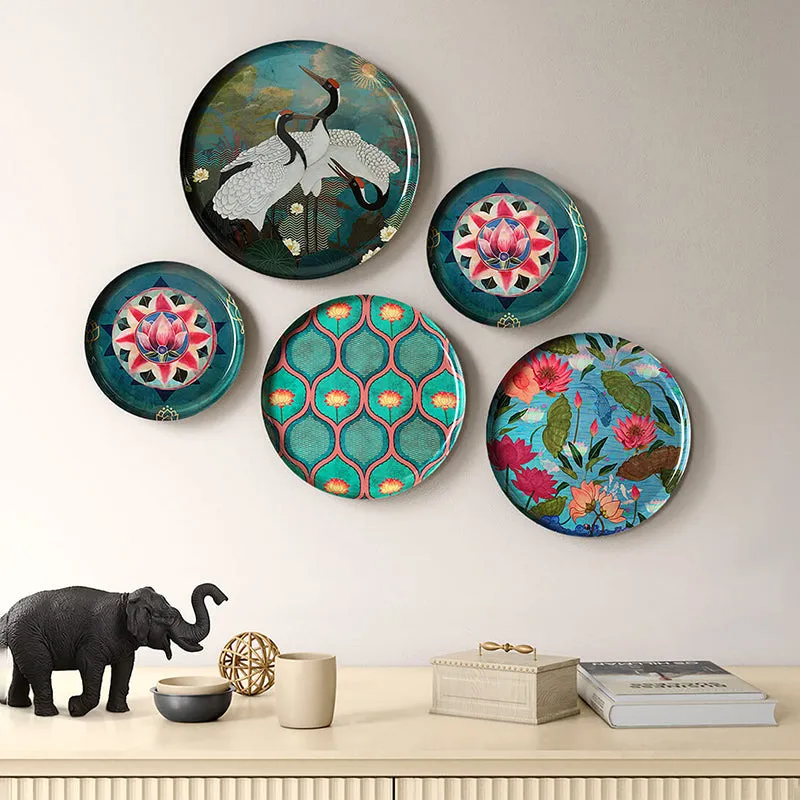 India Circus Moonlit Crane Iron Wall Plate - Set Of Five media 1