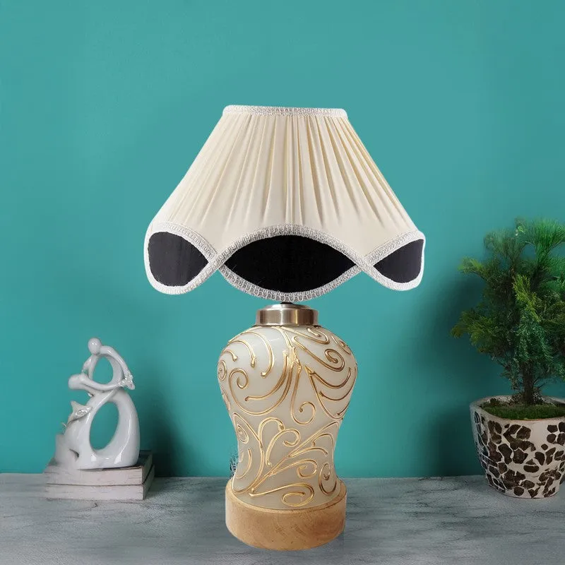 Lumithra Arc Pleated Wooden Table Lamp - OffWhite media 3