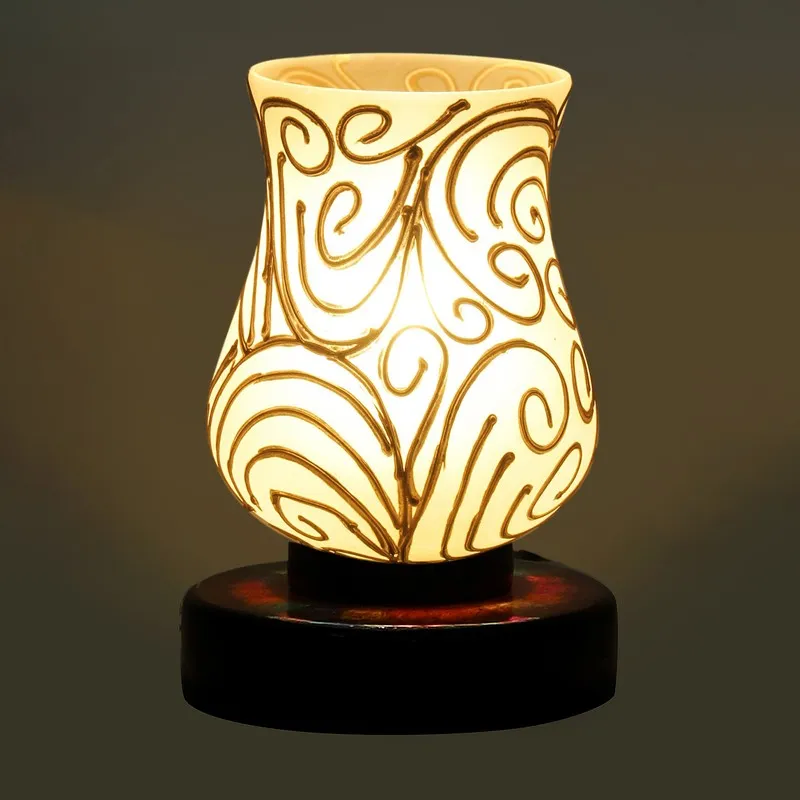 Prismira Mosaic Glass Table Lamp With Wooden Base - White media 6