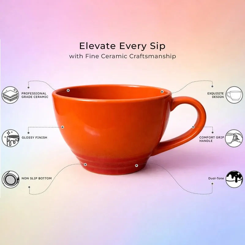 Whimsi Ceramic Coffee Mug (500 mL Each,Orange) - Set Of Two media 4
