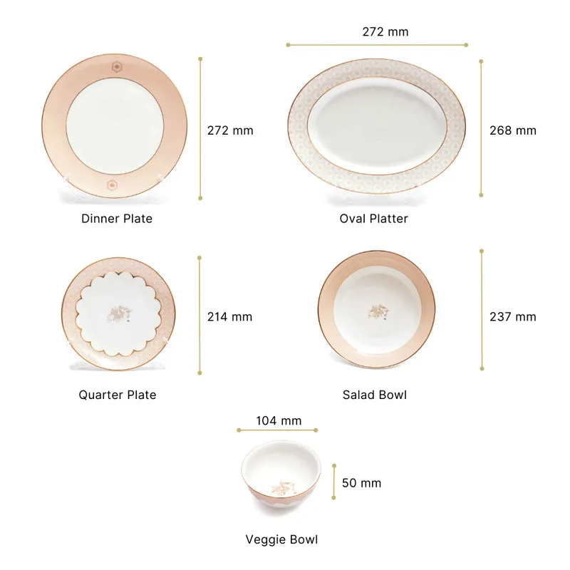 Gilded Legacy 24k Gold Brushed Porcelain Dinner Set (Peach) - 21 Piece Set - 13