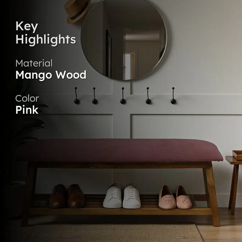 Grid Mango Wood Shoe Rack - Pink media 2