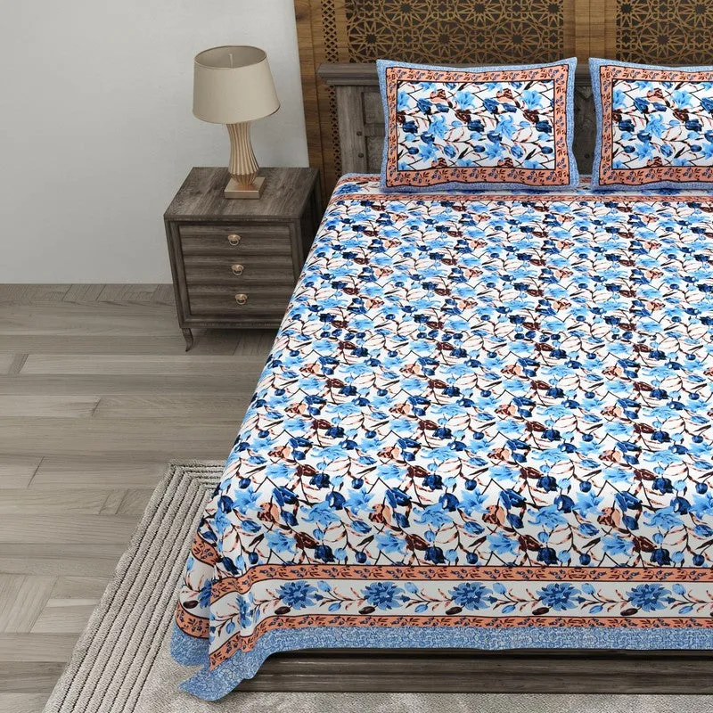 Rangon Cotton Bedsheet (Blue,Peach) - 240 TC media 3