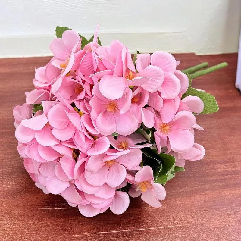 Bloom Hydrangea Plastic Artificial Flower (Pink) - Set Of Two media 1