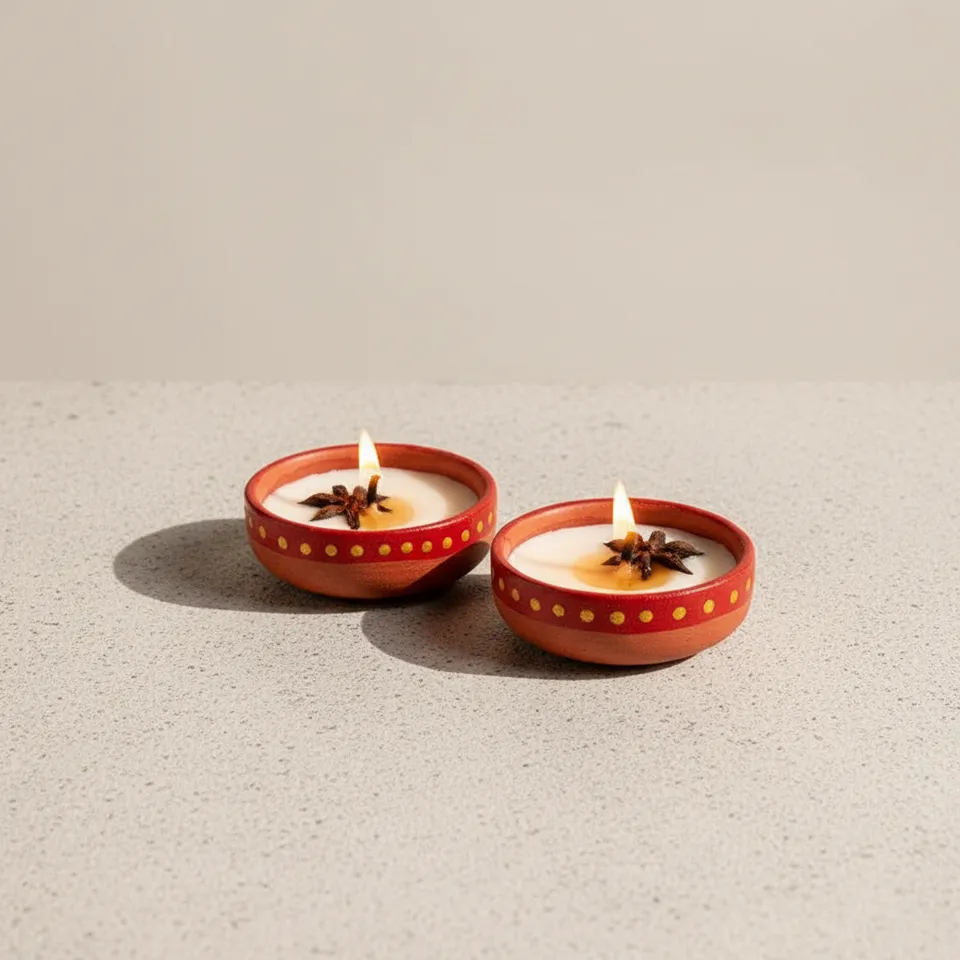 Miya Handpainted Cinnamon Scented Candle - Set Of Two media 1