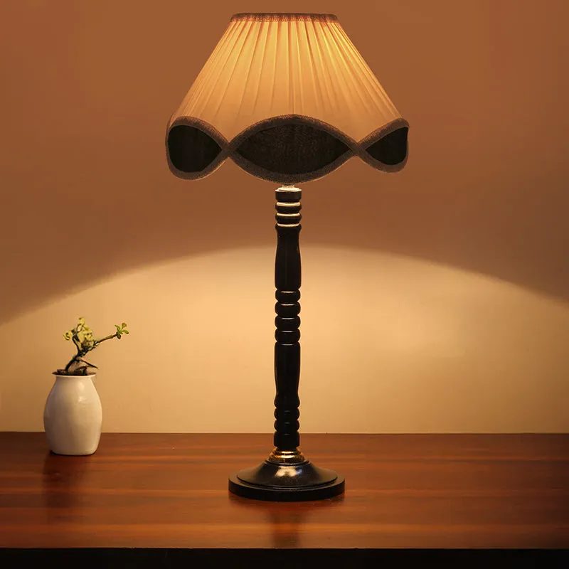 Terra Light Table Lamp With Carved Wooden Base - Ivory,Black media 2