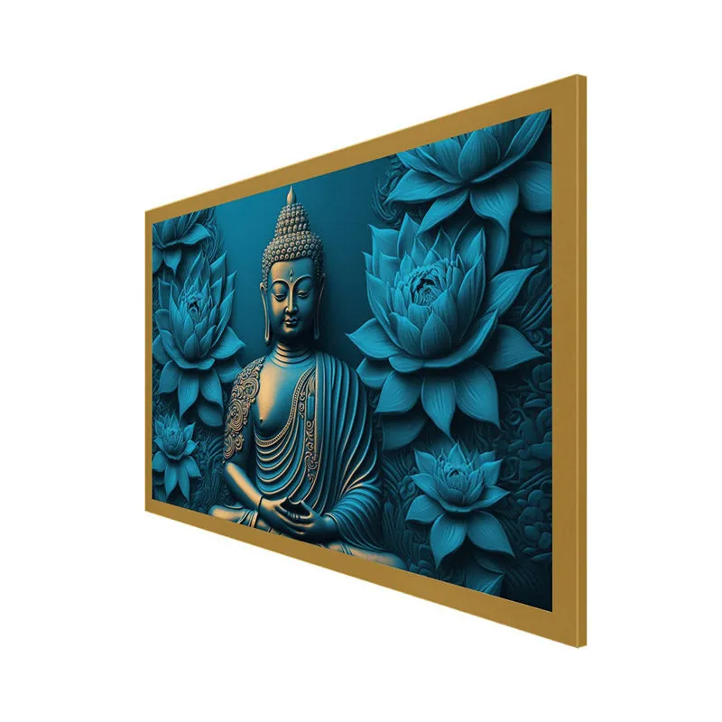 Enlightened Buddha In Blue Canvas Wall Painting With Frame media 7