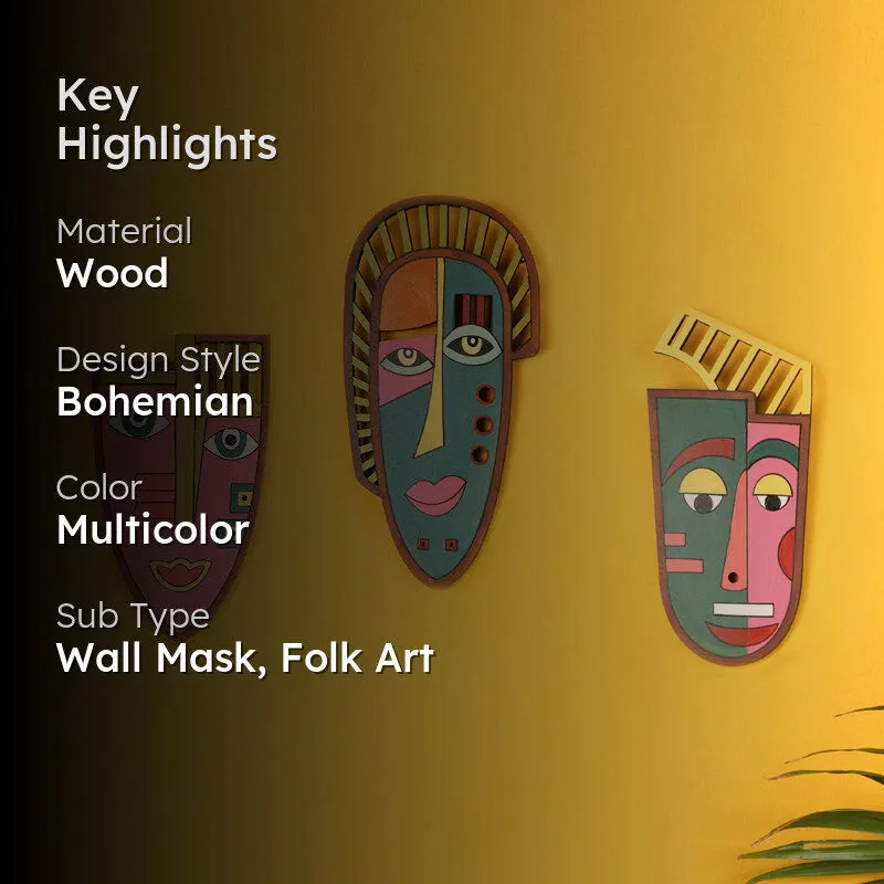 Kahani Mask Wooden Wall Accent - Set of Three media 2