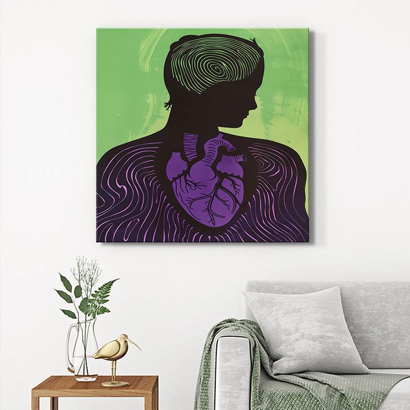 Heart and Female Purple Silhouette Wall Painting