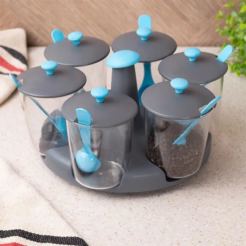 Jini Blue Masala Jar With Spoon (300 ML Each) - Set Of Seven media 3