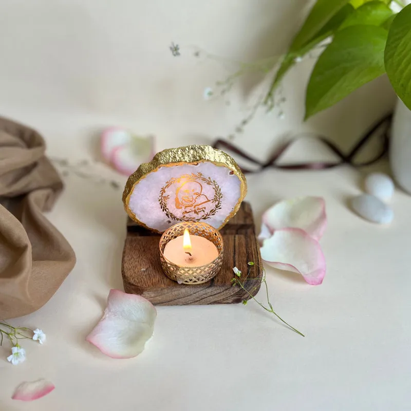Sacred Guruji Handcrafted Agate Religious Accent With Tealight Candle Holder - White media 4