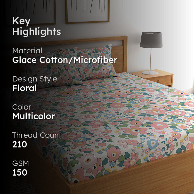 Flower Child Floral Microfiber Microfiber Bedsheet - 150 GSM media 2