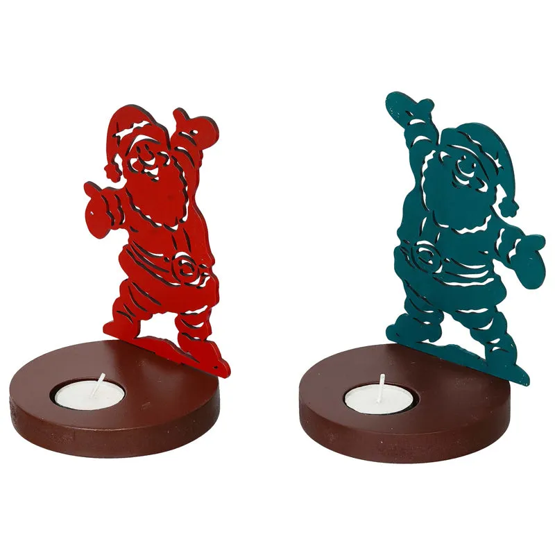 Mr Klaus Wood Christmas Tea Light Holder (Green & Red) - Set Of Two media 7