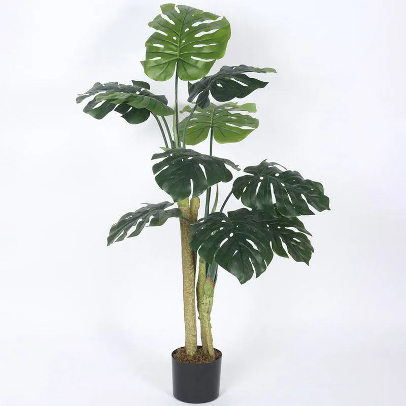 Faux Realtouch Green Monstera Tree With Black Plastic Pot - 3.9 Feet media 4