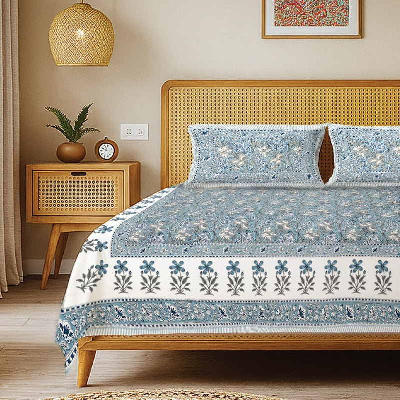 Urban Space Prakriti Pure Cotton Bedsheet (Blue) - 200 TC media 3