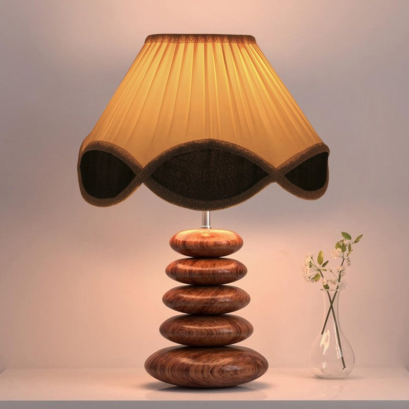 Glozen Cotton Table Lamp With Wooden Base - Ivory
