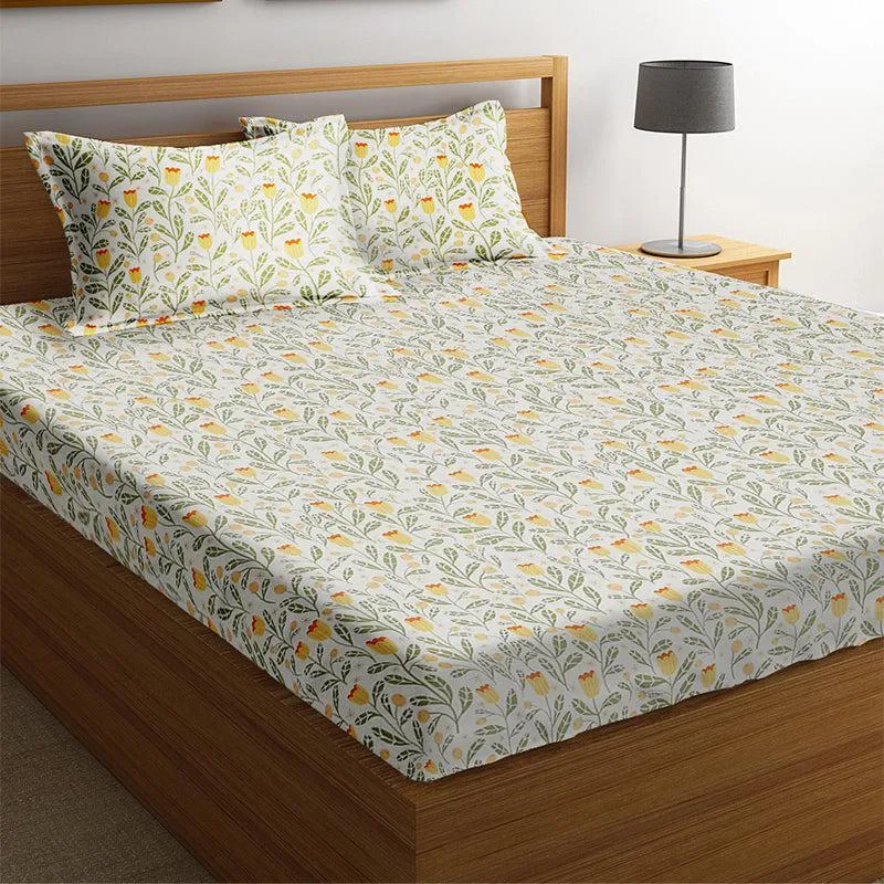 Zion Floral Cotton Bedsheet - 210 TC media 1