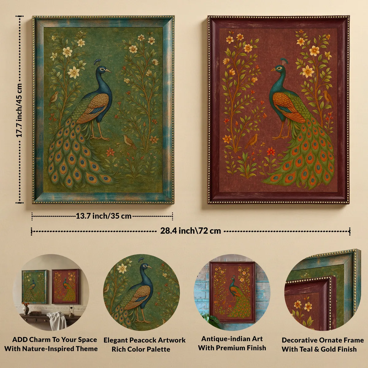 Royal Peacock Bloom Wall Art - Set Of Two media 3