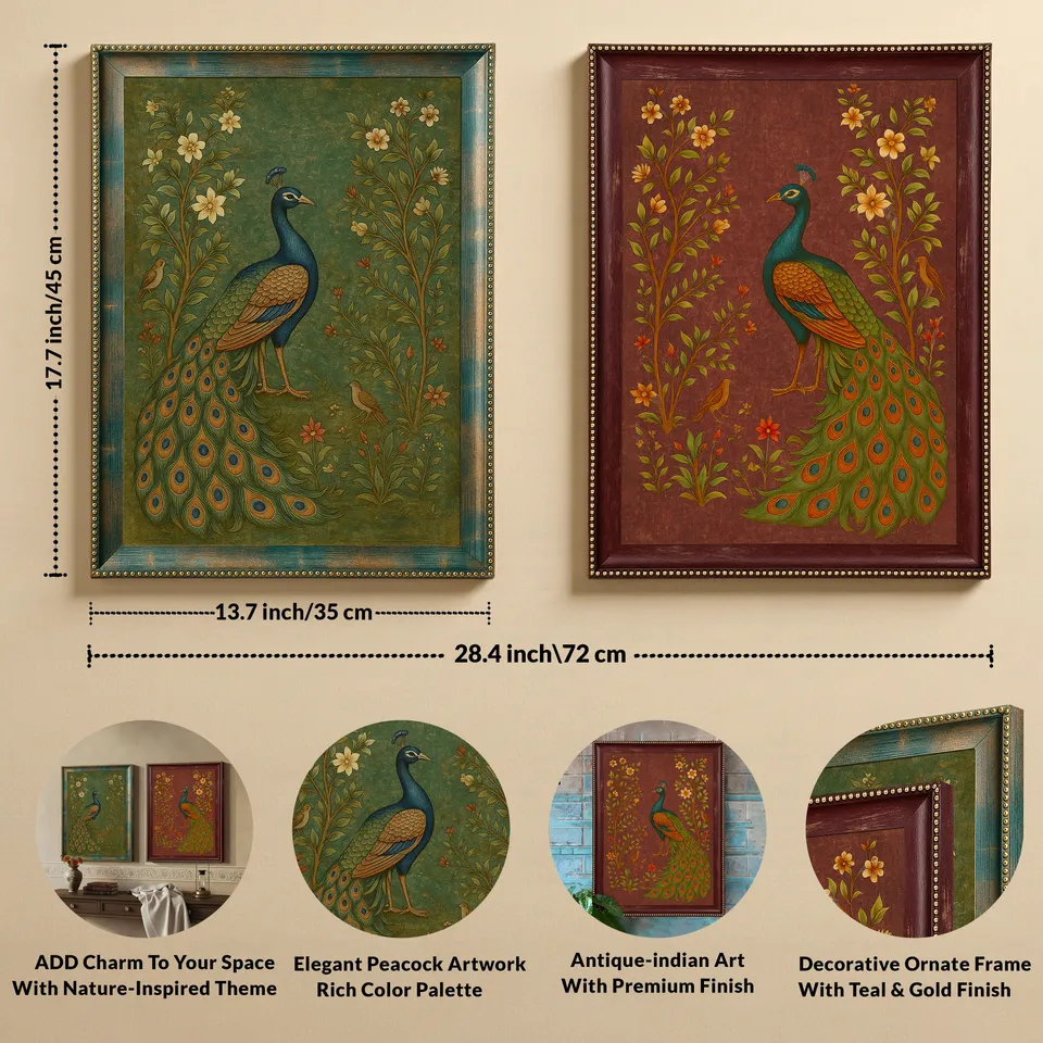 Royal Peacock Bloom Wall Art - Set Of Two media 3