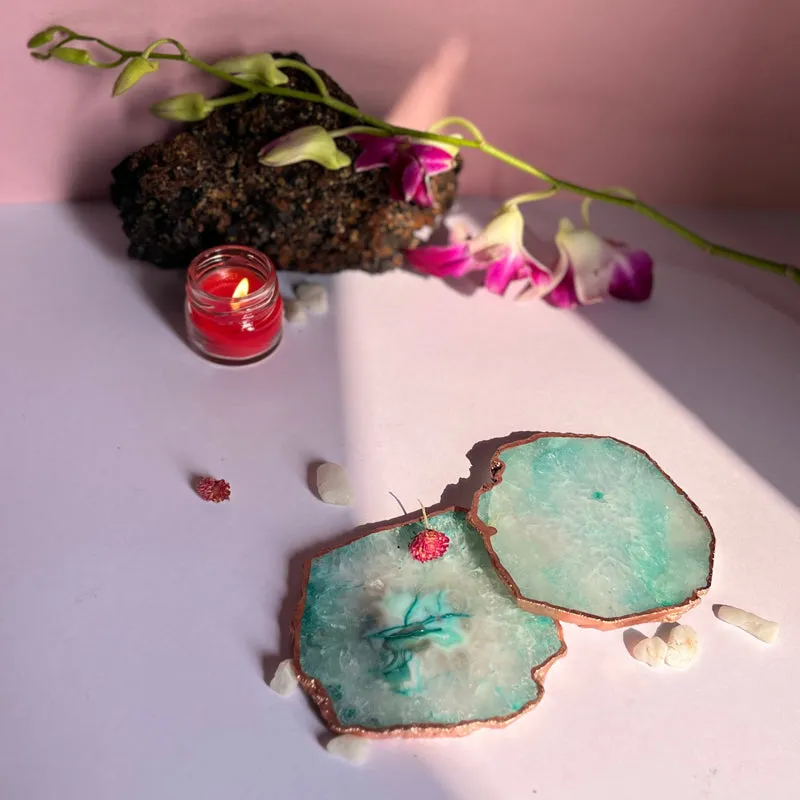 Suzzaine Handcrafted Crystal Agate Coaster (Green) - Set Of Two media 3