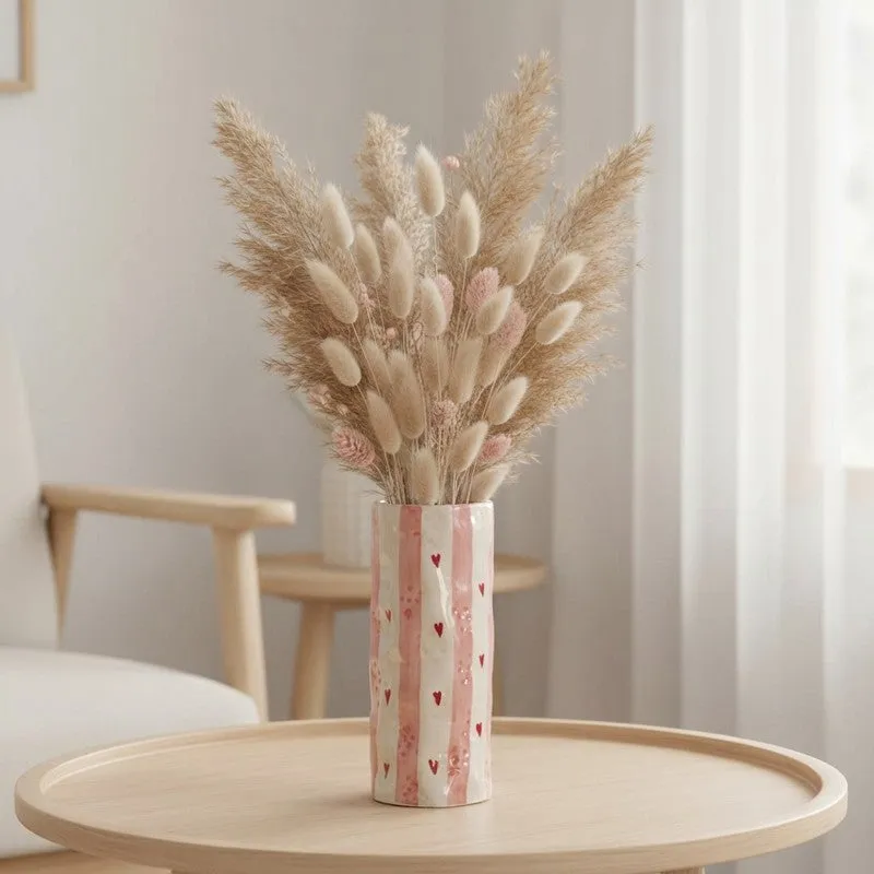Monoline Stripe Tall Ceramic Vase - Pink media 1