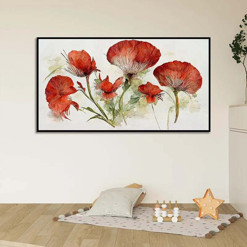 Red Autumn Petals Floral Canvas Wall Painting With Frame - Black media 3