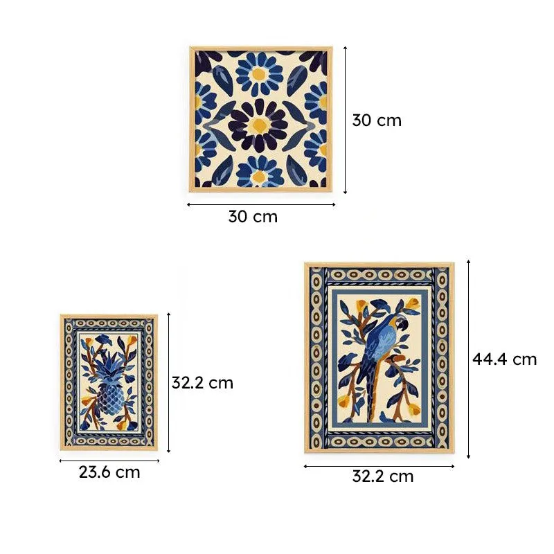 Blue Indian Floral Charm Wall Art - Set of Seven media 10