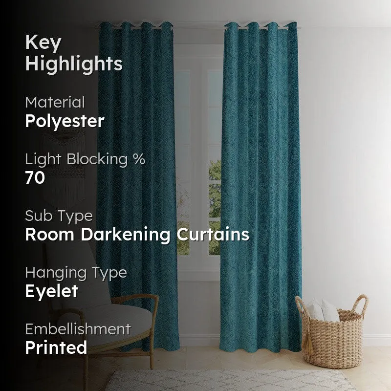 Soft Fall Printed Curtains (Blue) - Set Of Two media 2