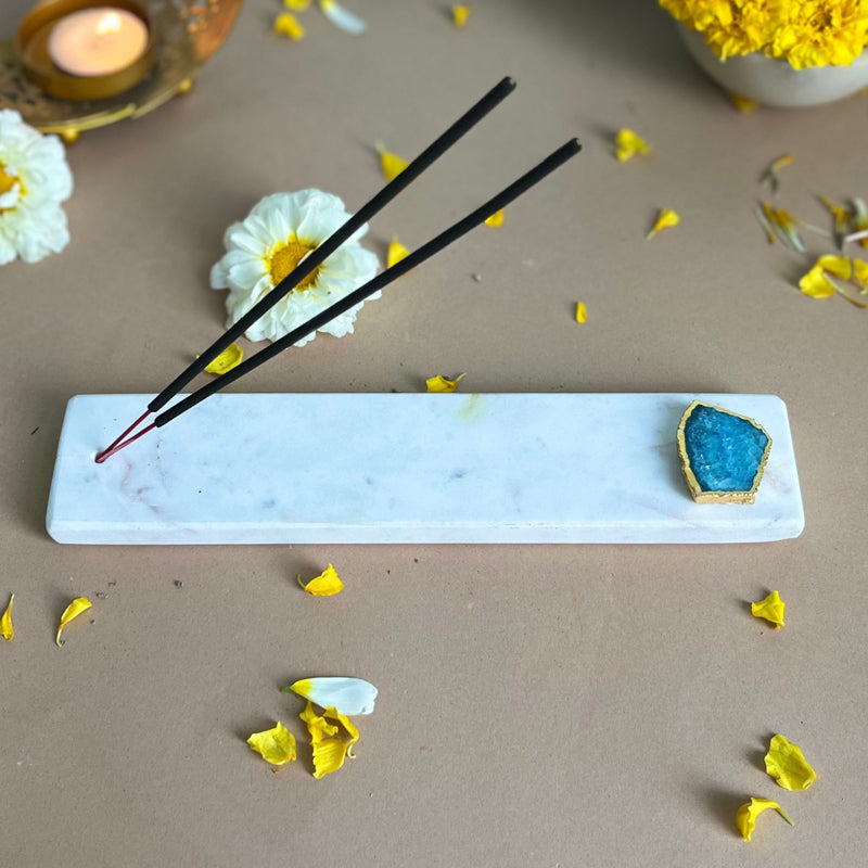 Nima Marble Incense Holder With Agate Plating - Turquoise Blue