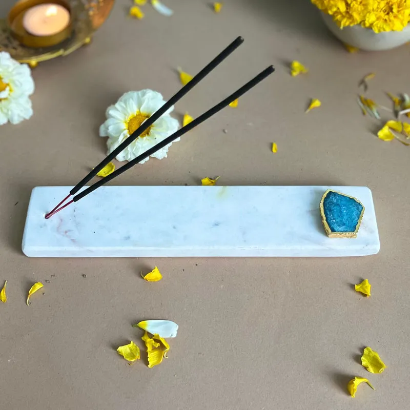 Nima Marble Incense Holder With Agate Plating - Turquoise Blue media 1