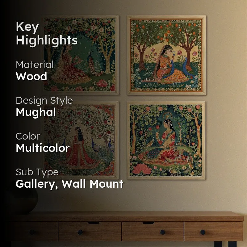 Vanasundari Mughal Wall Art With Frame - Set Of Four media 2
